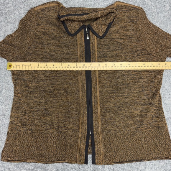 Exclusively Misook Cardigan Sweater Womens M Brown Black Knit Zip Minimalist - Picture 7 of 8